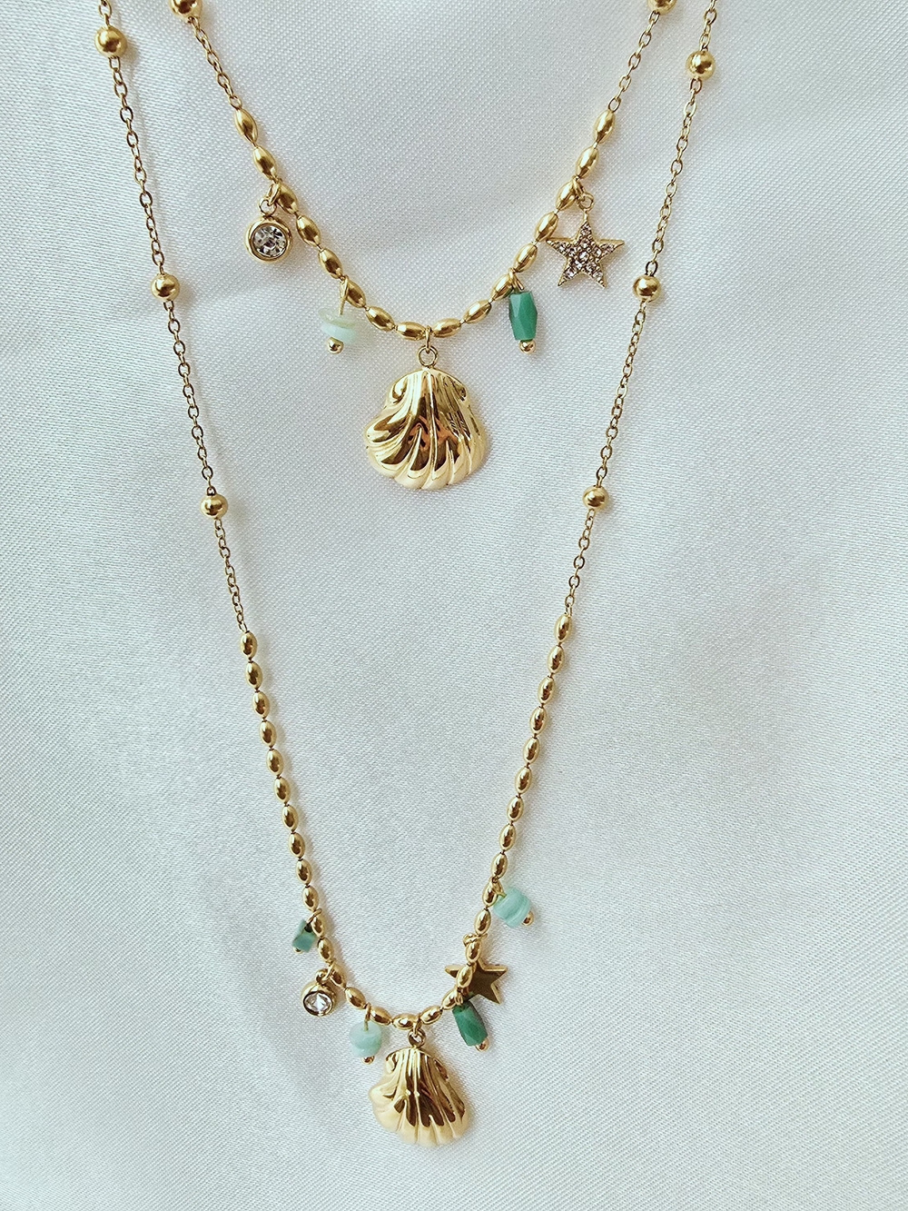 Gold Shell & Star Bracelet & Necklace Set with Aqua Accents - NEW Women Jewelry - Picture 4 of 7